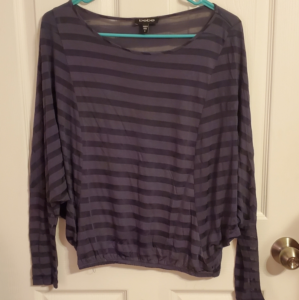 Bebe Blue Striped Dolman Sleeve Shirt Sz Sm